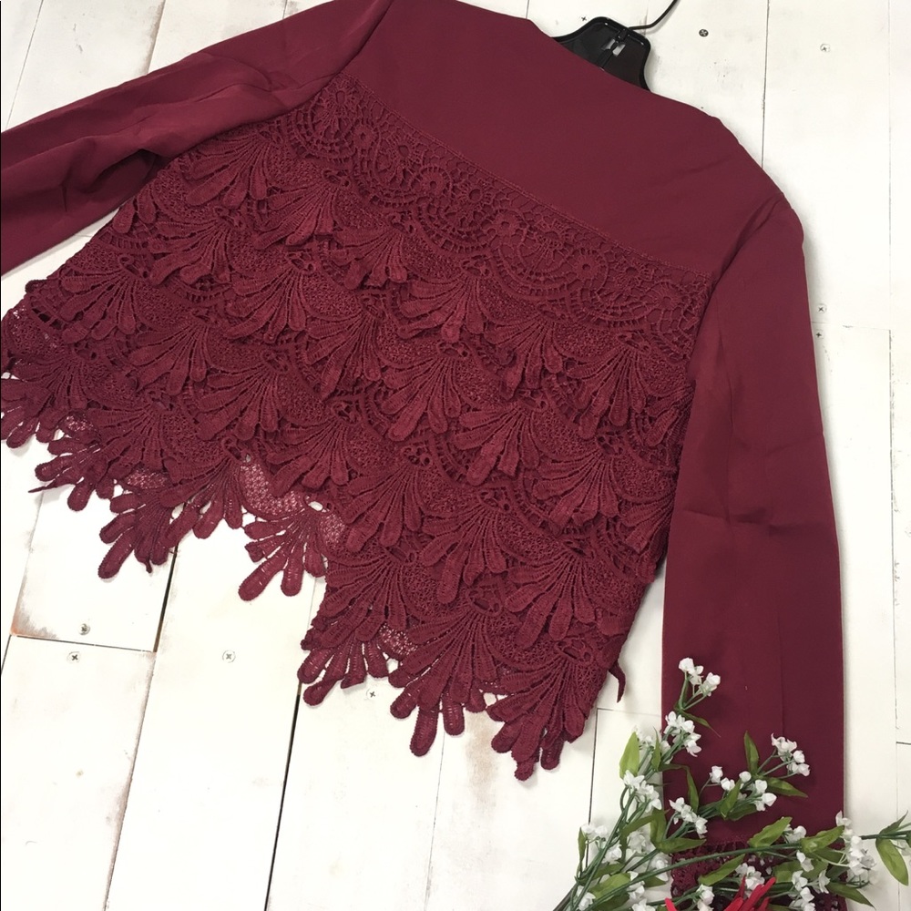 Burgundy Plum Crochet Blazer - Picture 4 of 6